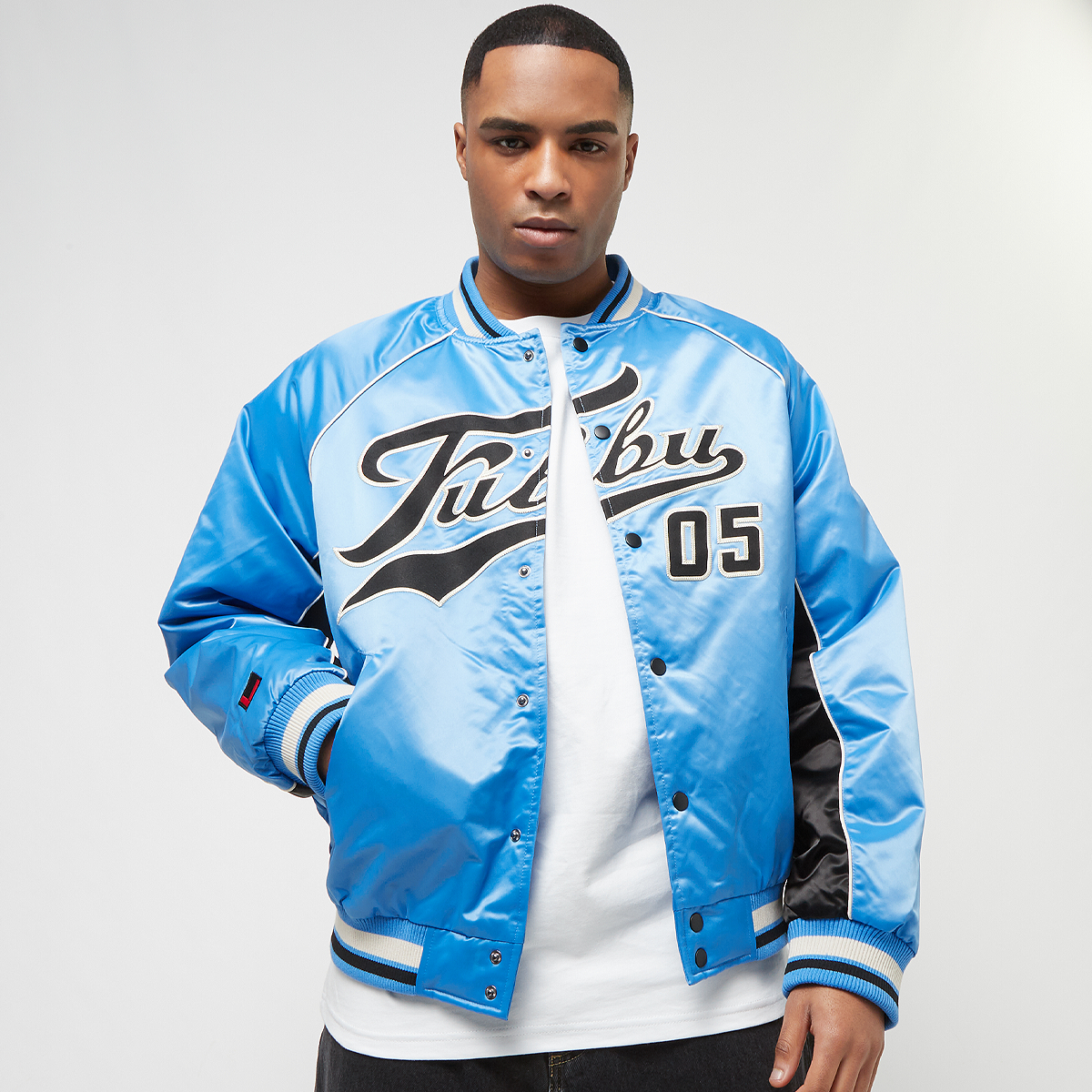 FUBU Varsity Satin Raglan Bomber Jacket blau kaufen