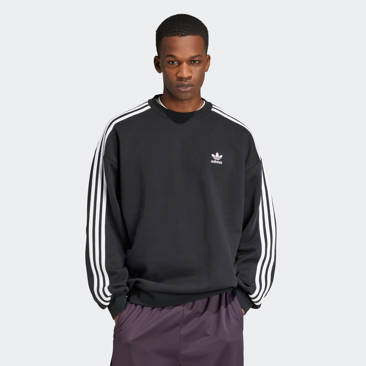 adidas Originals Oversized 3-strepen crew sweatshirt zwart (IZ1829)