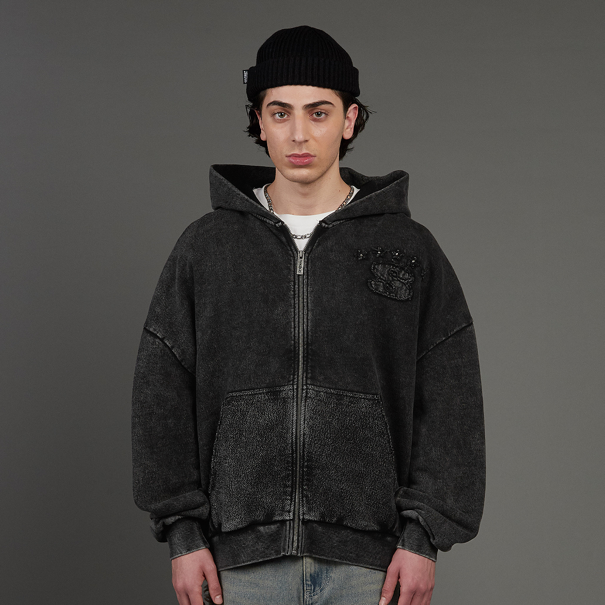SNIPES S Emblem Inside Out Oversized Zip Hoodie zwart | SIM251-005