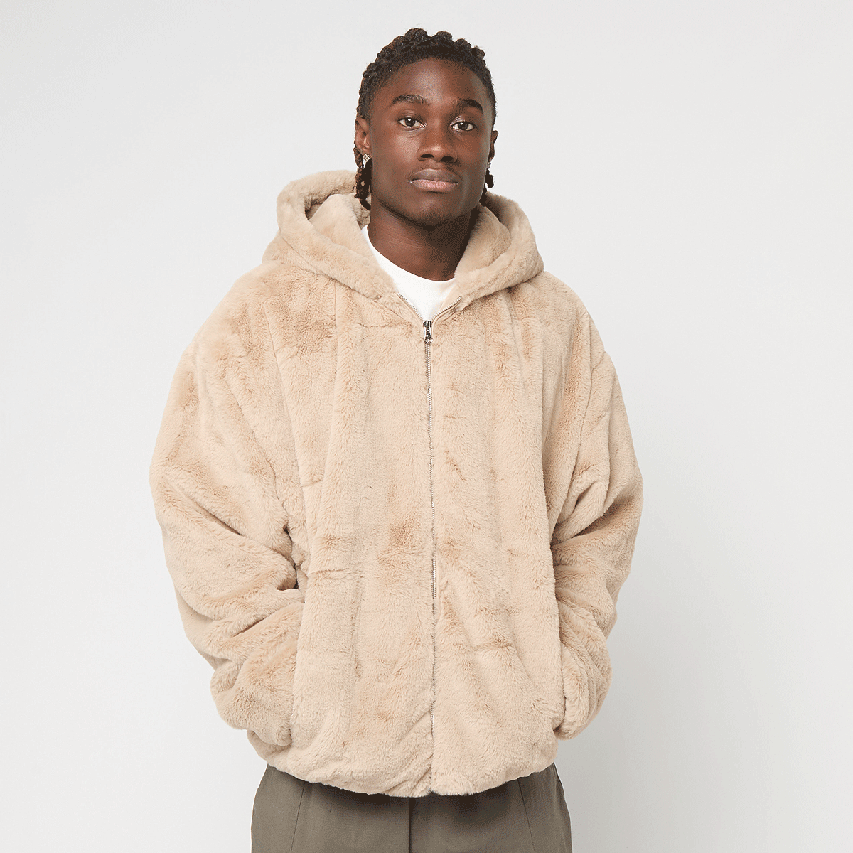 00s【A&F】fur zipup foodie archive glay XL Women's Faux Fur-Lined Full-Zip Hoodie | Women's Tops