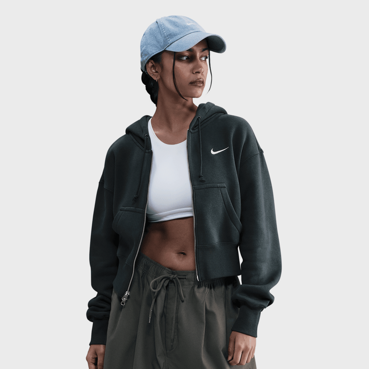 Nike Sportswear Phoenix Fleece Loose Full-Zip Cropped Hoodie nero