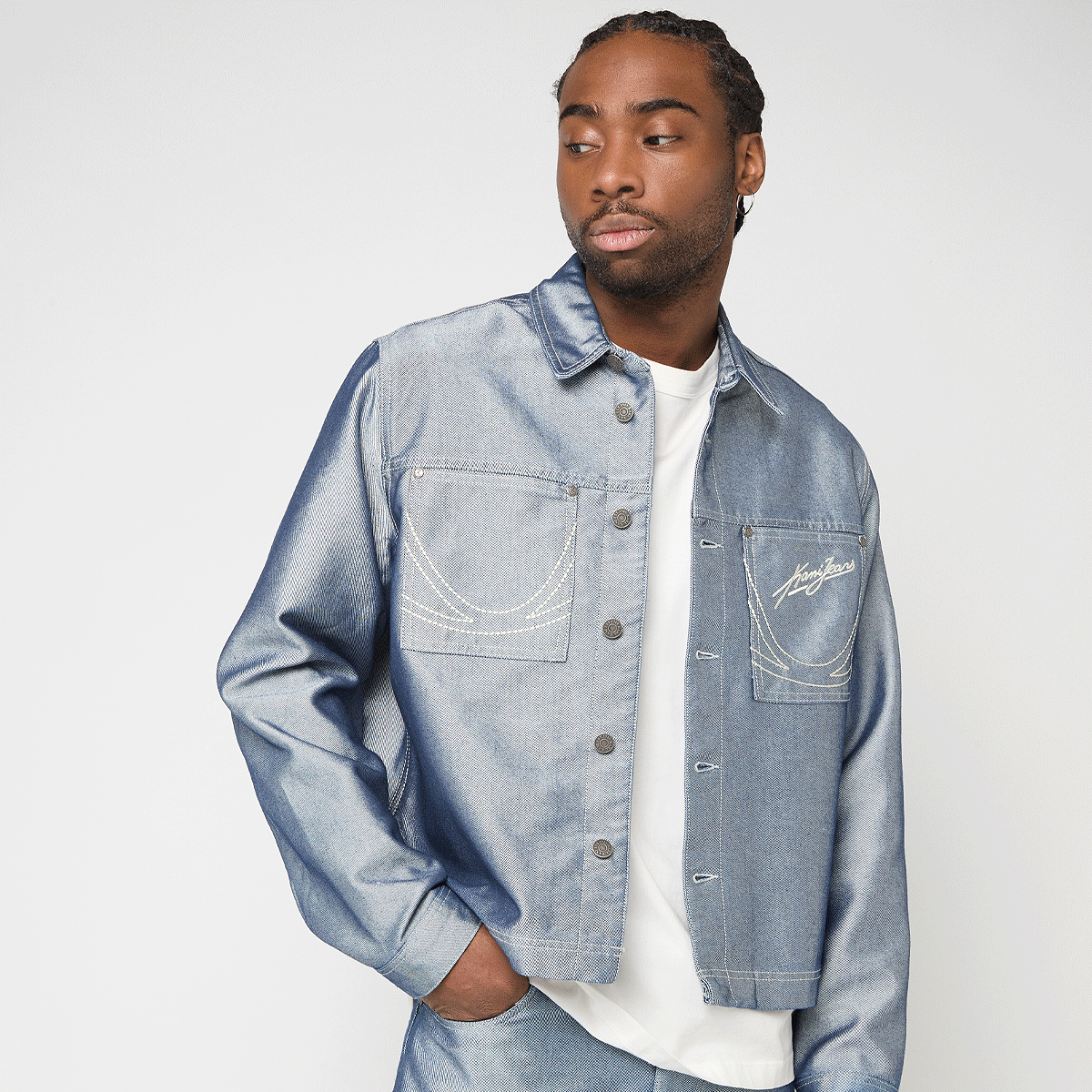 Karl Kani Jeans Cropped Silver Denim Jacket gris | KM261-013-2