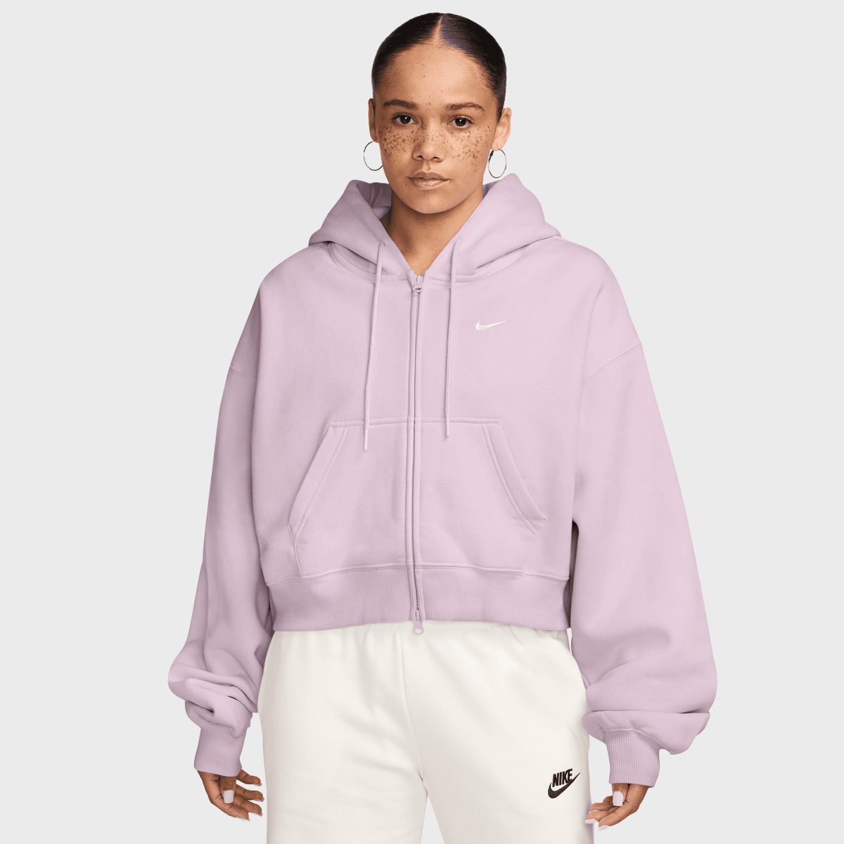 Nike Studio Fleece Oversized Cropped Full-Zip Hoodie lichtroze