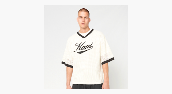 Karl Kani Cursive Varsity Crochet Boxy T-Shirt beige | KM262-021-2