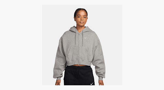 Nike Studio Fleece Mid Waist Oversized Crop Full Zip Hoodie grijs