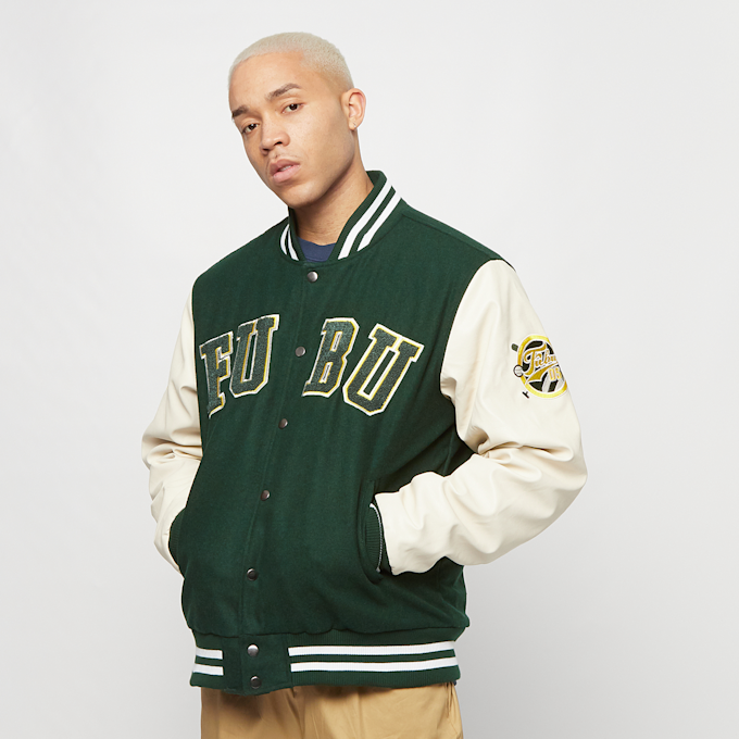 FUBU Fake Leather Wool Blend College Jacket schwarz 908 1