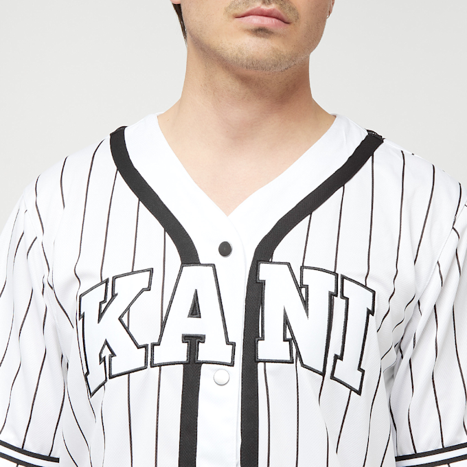 Karl Kani Serif Pinstripe Baseball Shirt branco 4111 3