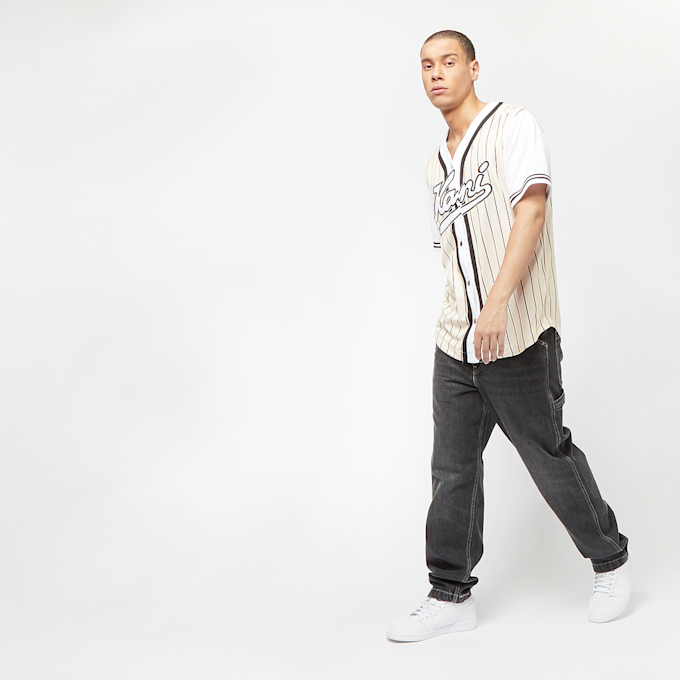 Karl Kani Varsity Block Pinstripe Baseball Shirt branco 4114 4