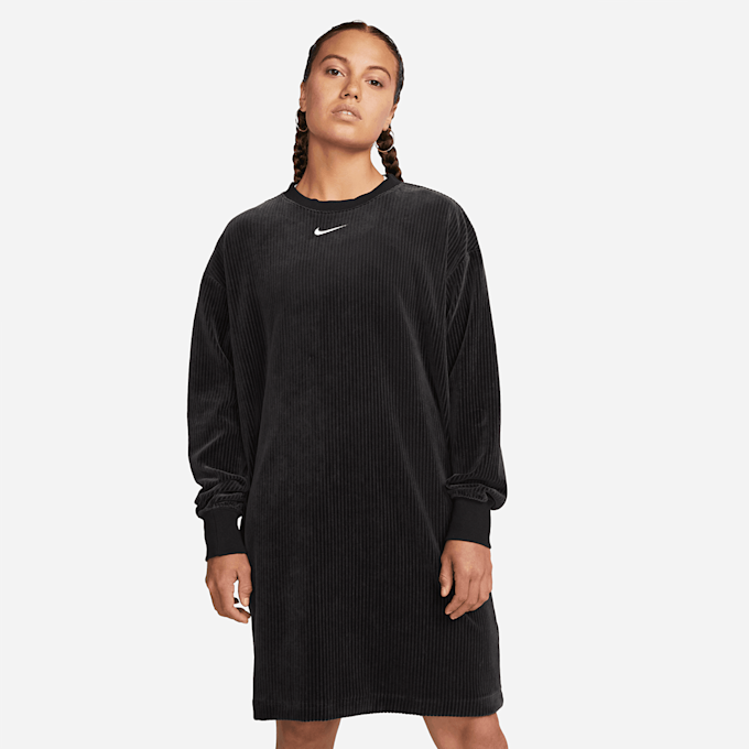 Nike   Sportswear Women's Velour Long-Sleeve Crew-Neck Dress noir 16166 1