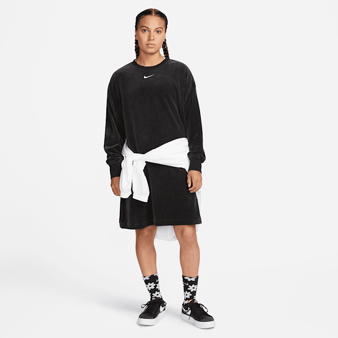 Nike   Sportswear Women's Velour Long-Sleeve Crew-Neck Dress noir 16166 4