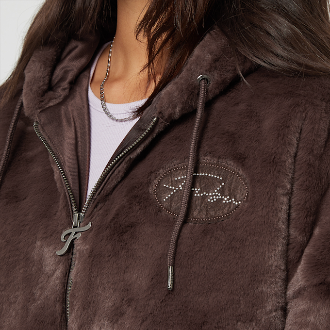 FUBU Signature Rhinestone Fur Jacket castanho 18081 3