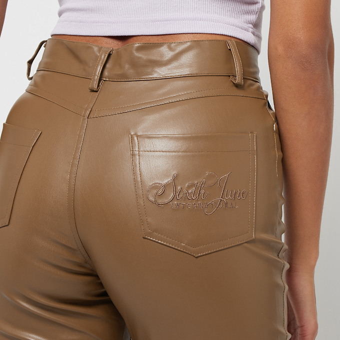 Sixth June Vegan Leather Pants brązowy 14768 4