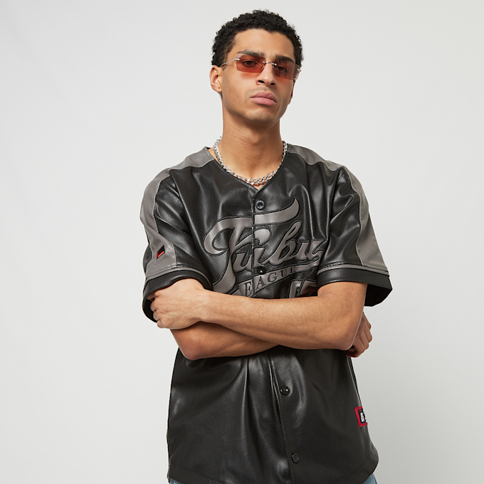 FUBU Varsity Leather Baseball Jersey grigio 15514 1