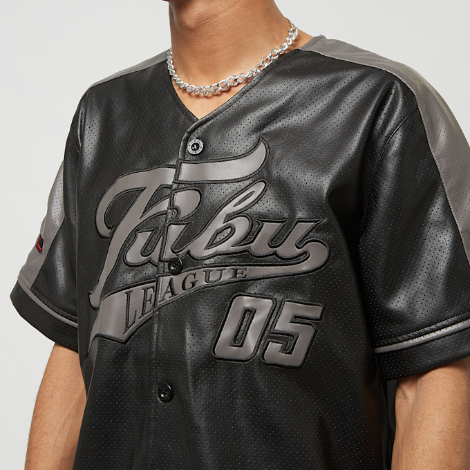 FUBU Varsity Leather Baseball Jersey cinzento 15514 3