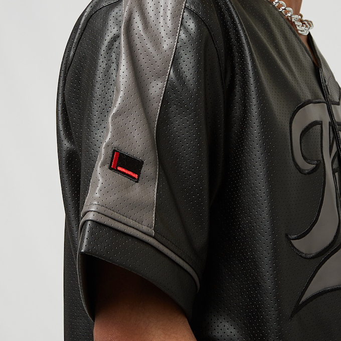 FUBU Varsity Leather Baseball Jersey gris 15514 4