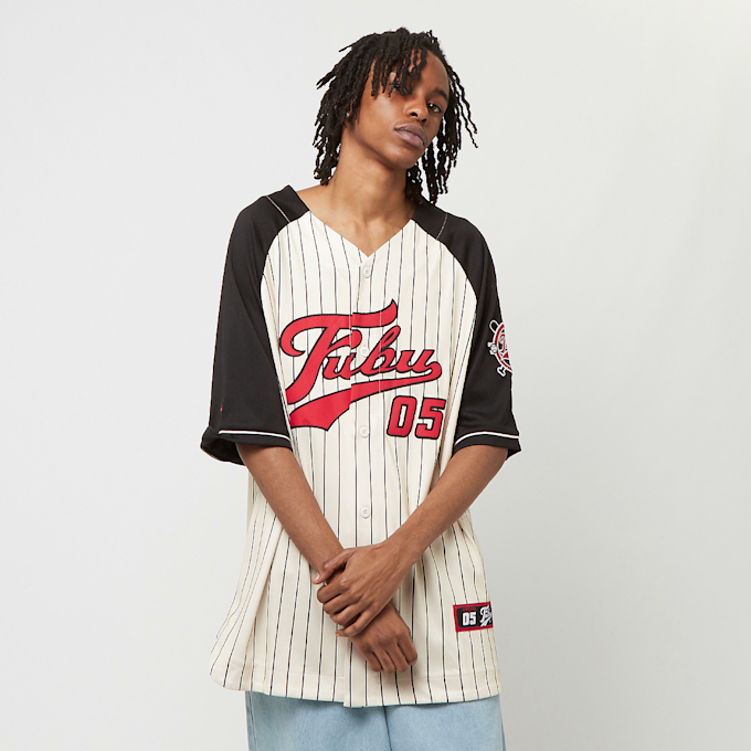 FUBU Varsity Pinstriped Baseball Jersey blanc 18434 1