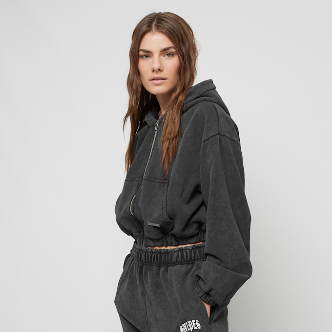 SNIPES Large Old English Logo Washed Oversized Cropped Zip Hoodie noir 21773 1