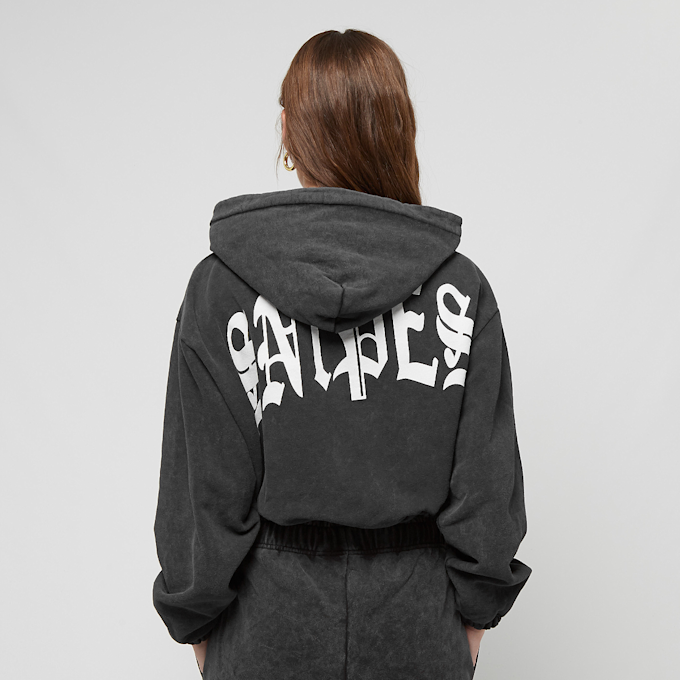 SNIPES Large Old English Logo Washed Oversized Cropped Zip Hoodie crna 21773 2