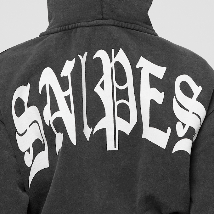 SNIPES Large Old English Logo Washed Oversized Cropped Zip Hoodie crna 21773 4