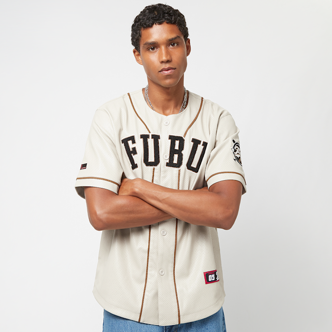 FUBU College Leather Baseball Jersey bege 22747 1