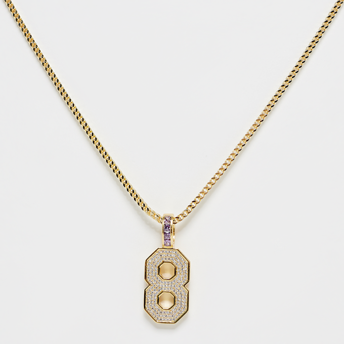 King Ice Black Mamba Classic Number 8 Necklace 1.7'' 14K doré 19904 1