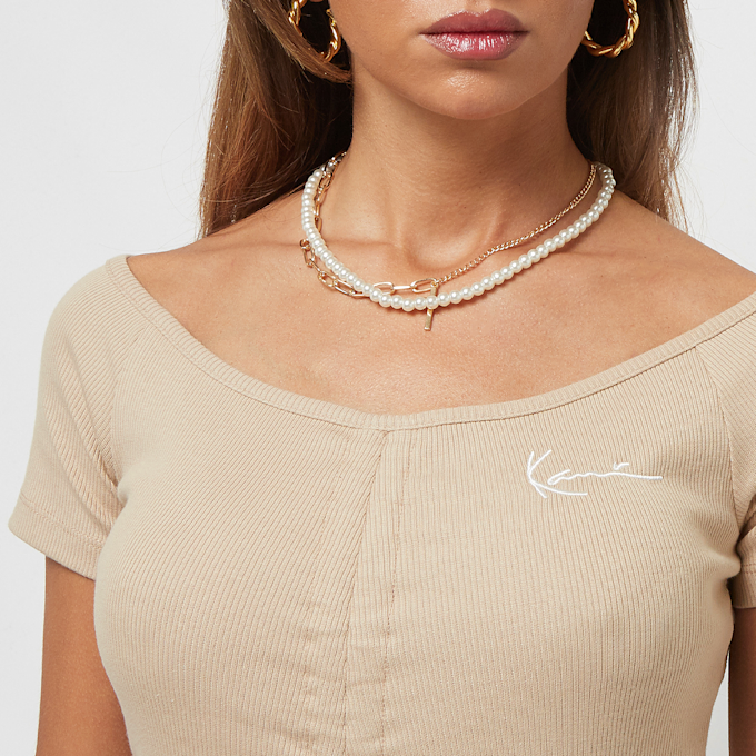 Karl Kani Chest Signature Gathered Off Shoulder Dress beige 26228 3