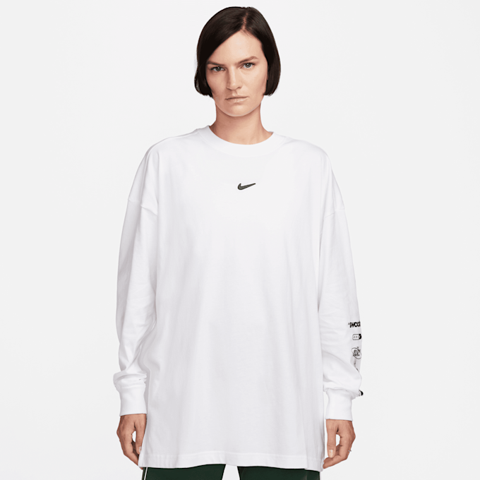 Nike   Sportswear Long Sleeve Boyfriend Tee Print Swoosh beż 23915 1