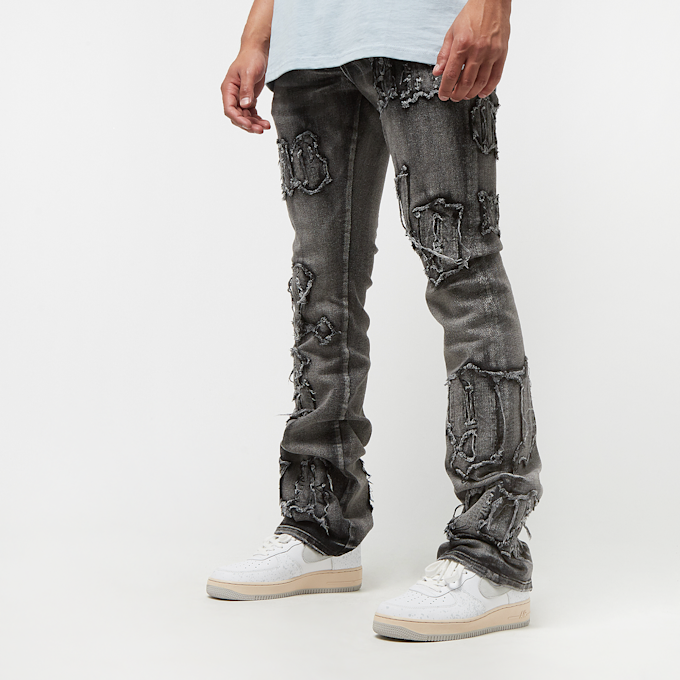 Smoke Rise Letter Applique Jeans nero 25363 1