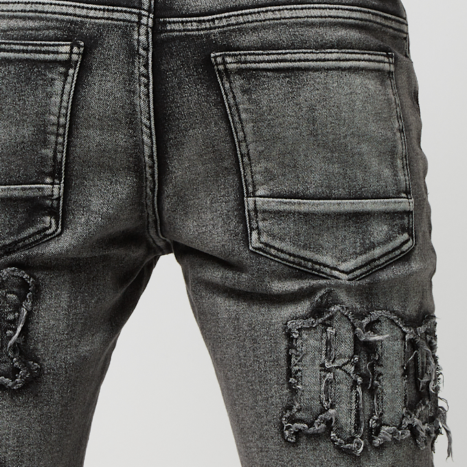 Smoke Rise Letter Applique Jeans crna 25363 4