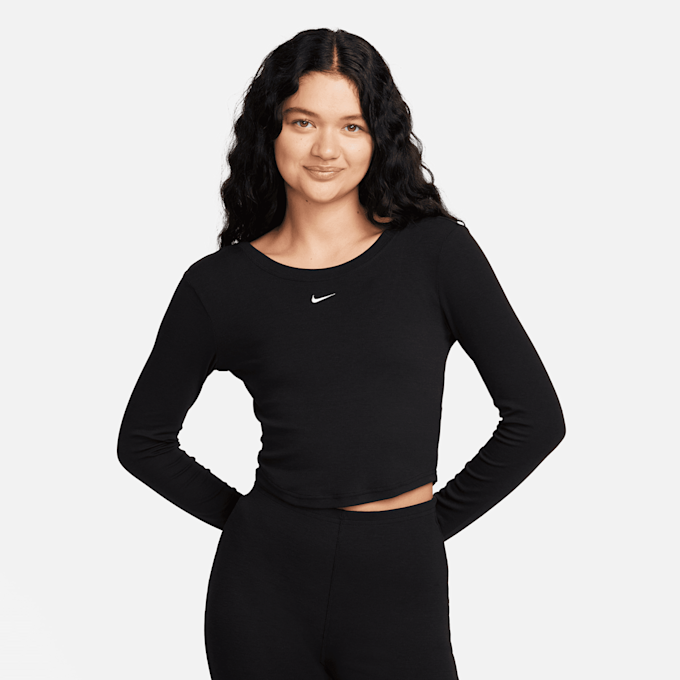 Nike   Sportswear Chill Knits Mini-Ribbed Long Sleeve Top noir 28241 1