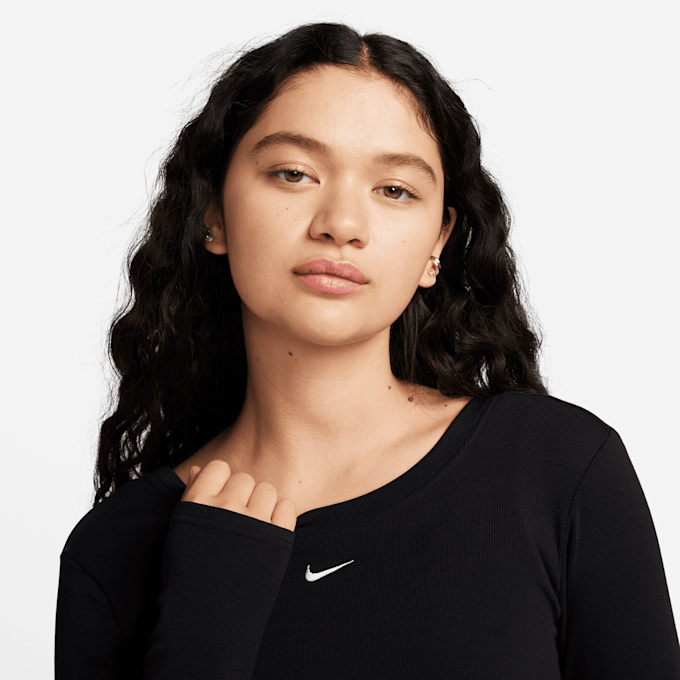 Nike   Sportswear Chill Knits Mini-Ribbed Long Sleeve Top noir 28241 3