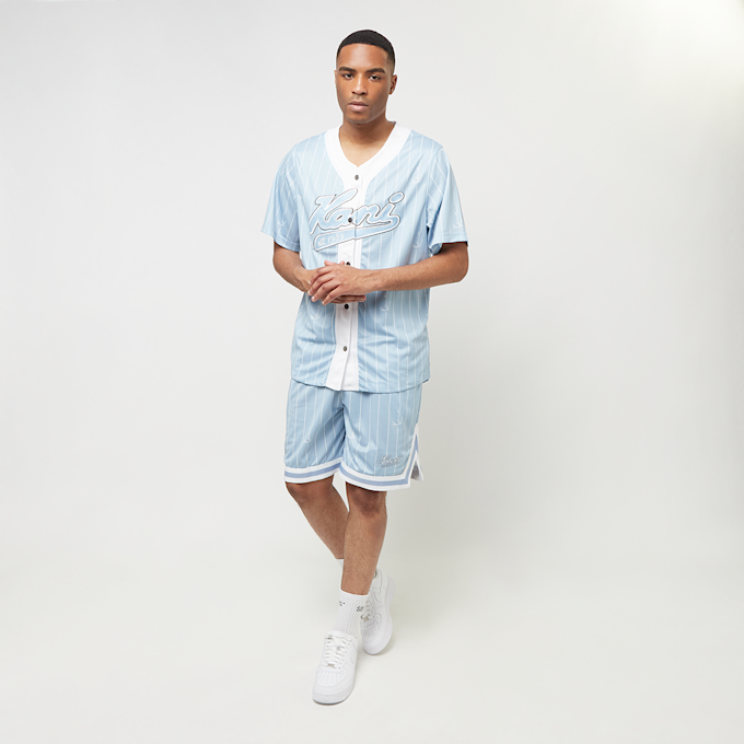 Karl Kani Small Varsity Logo Pinstripe Mesh Shorts plava 28642 4