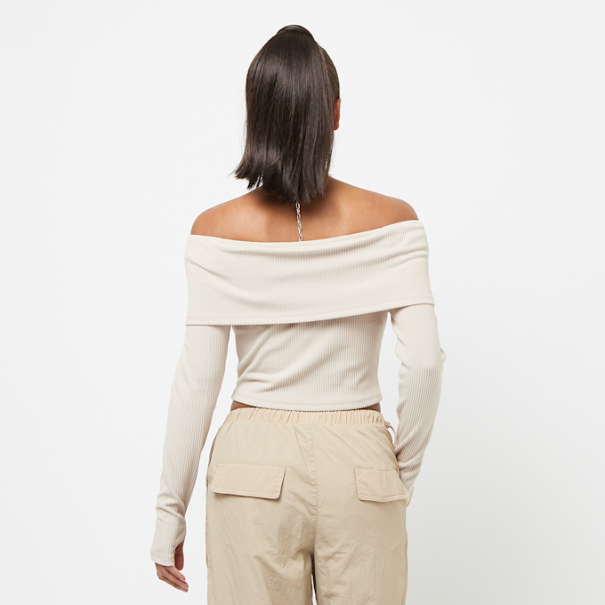 Sixth June Ribbed Longsleeve Bardot Crop Top beige 28912 2
