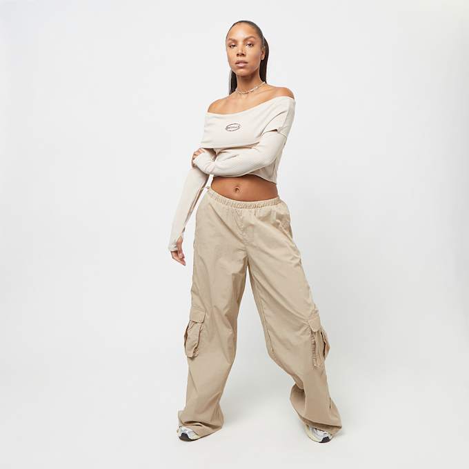 Sixth June Ribbed Longsleeve Bardot Crop Top beige 28912 4