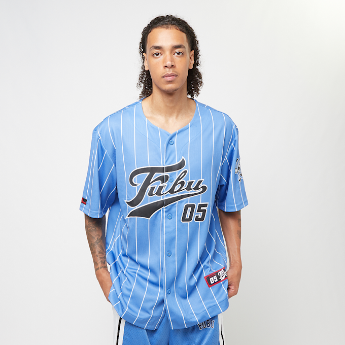 FUBU Varsity Mesh Pinstripe Baseball Jersey blauw 30138 1