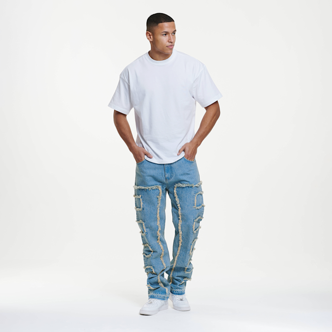 2Y STUDIOS Kosa Destroyed Straight Jeans blau 44350 6