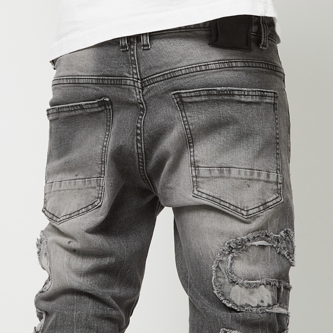 Smoke Rise Cut & Sewn Rip O Letter Applique Jeans cinzento 44359 4