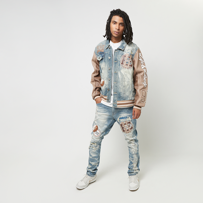 Smoke Rise Varsity Polyurethan Sleeve Denim Jacket bleu 46372 7