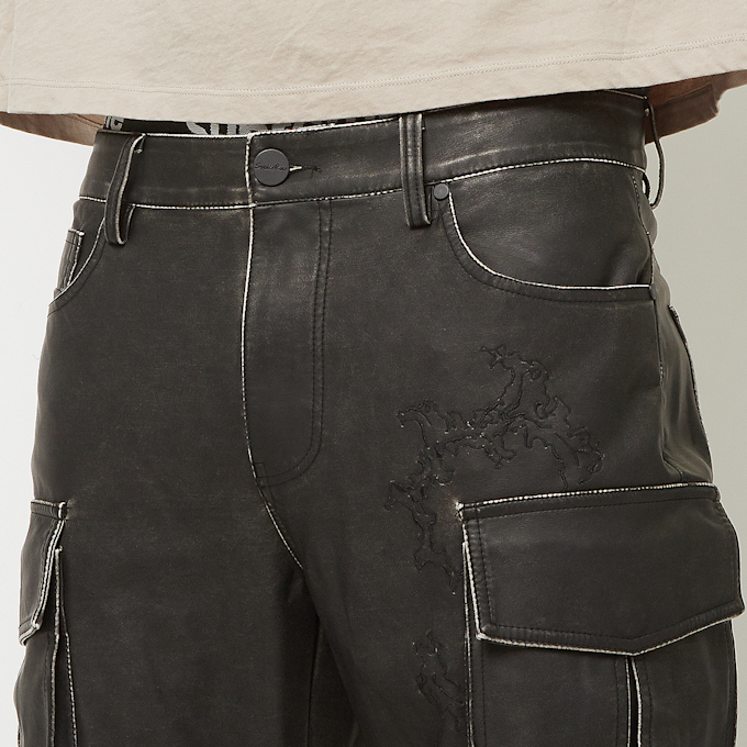 Smoke Rise Washed Vegan Leather Utility Pants preto 44150 4