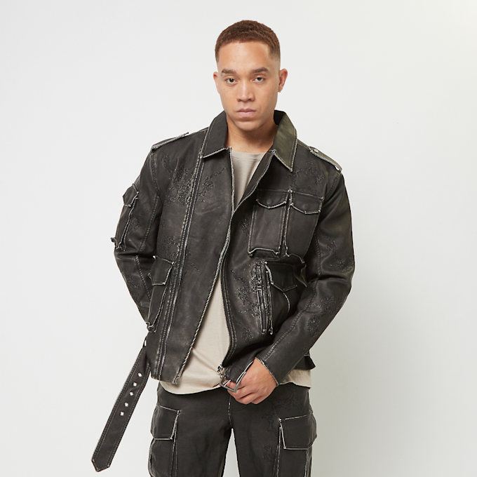 Smoke Rise Washed Vegan Leather Biker Jacket zwart 46735 1