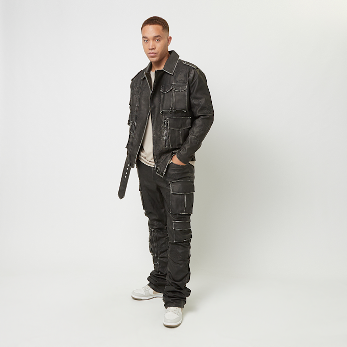 Smoke Rise Washed Vegan Leather Biker Jacket nero 46735 7