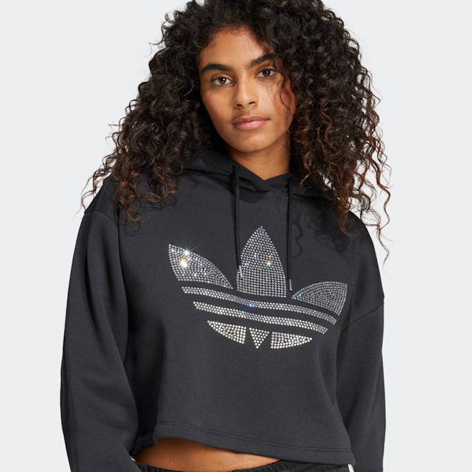 adidas Originals Rhinestone Trefoil Loose Crop Hoodie noir 45633 3
