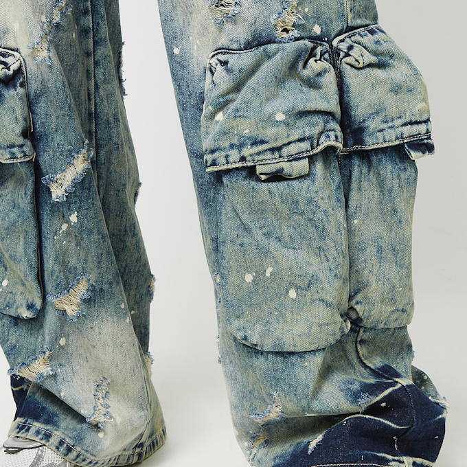 Smoke Rise Distressed High Rise Wide Leg blau 40123 3