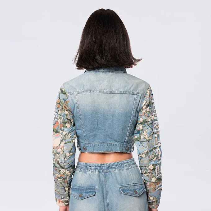 Smoke Rise Cropped Tapestry Denim Jacket plava 40372 2