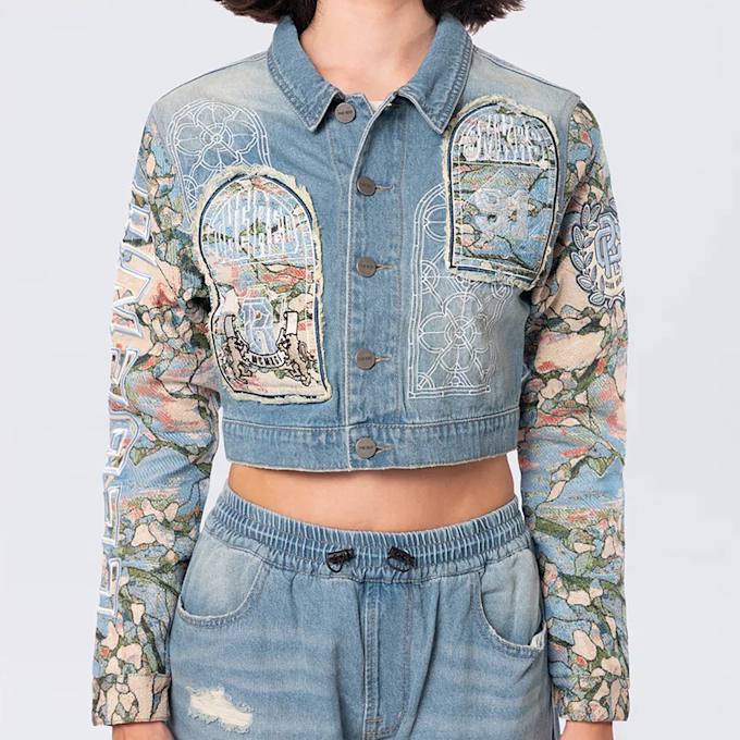 Smoke Rise Cropped Tapestry Denim Jacket blau 40372 3
