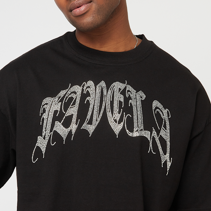 FAVELA Ribcage Cyrstal Rhinestone Black T-Shirt negro 40411 2