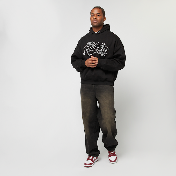 FAVELA Fabric Patch Embroidery Black Hoodie zwart 40414 5