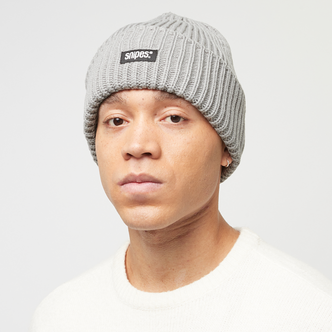 SNIPES Woven Logo Knit Beanie siva 40589 4