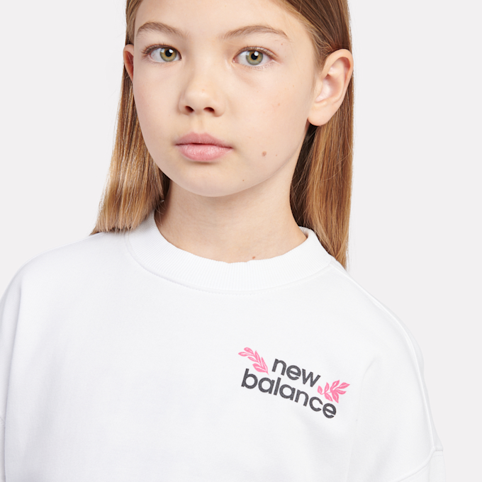 New Balance Stacked Floral Back Graphic French Terry Crew blanc 45244 3