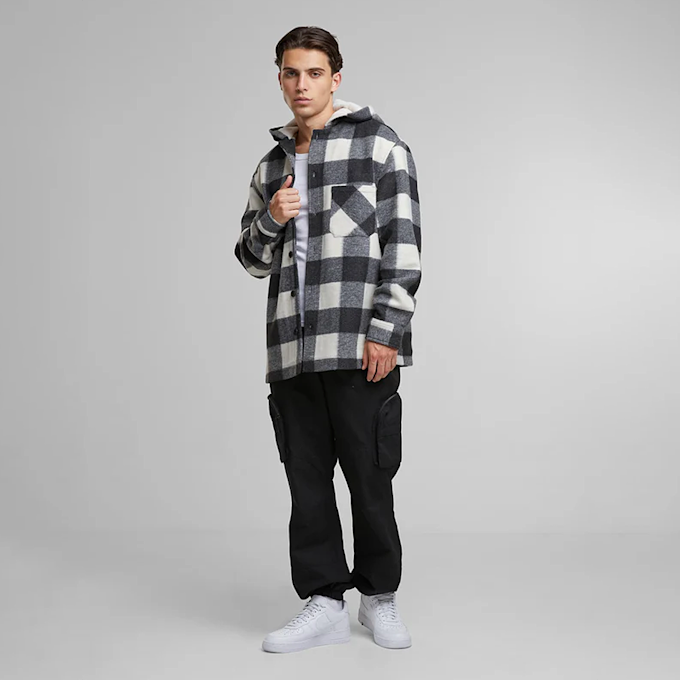 Urban Classics Big Check Jacket With Hood crna 46418 3